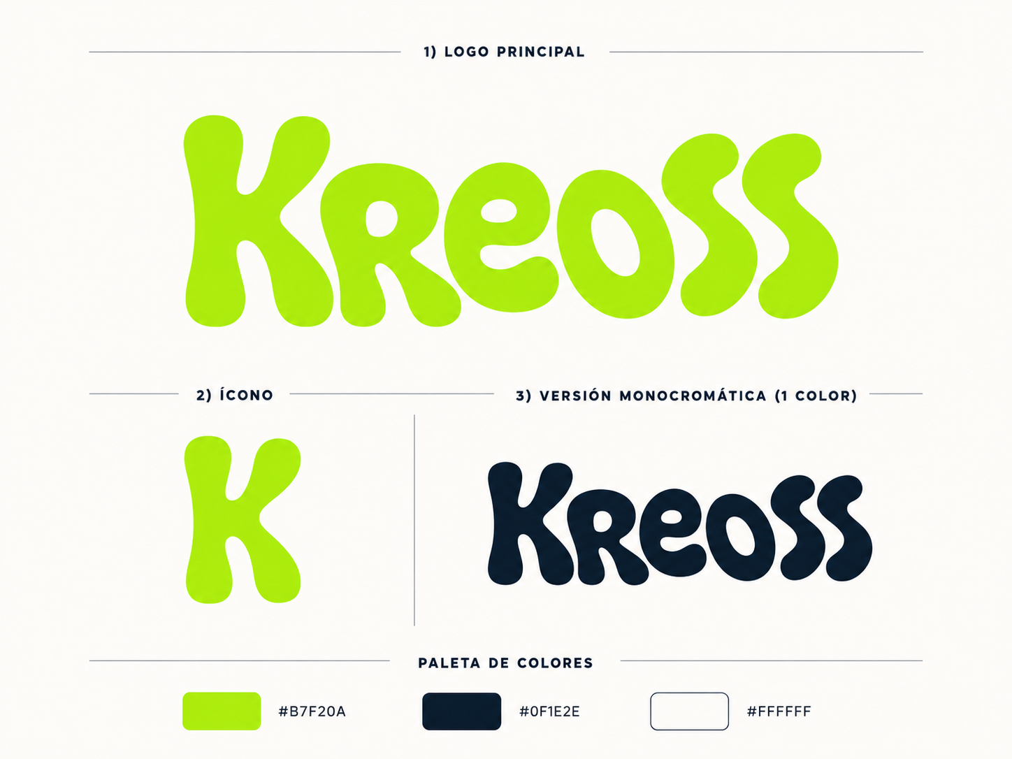 Kreoss logo layout presentation showing the brand system and visual spacing