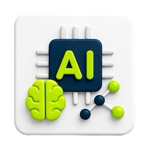 3D thumbnail for AI service with AI chip, brain and automation nodes