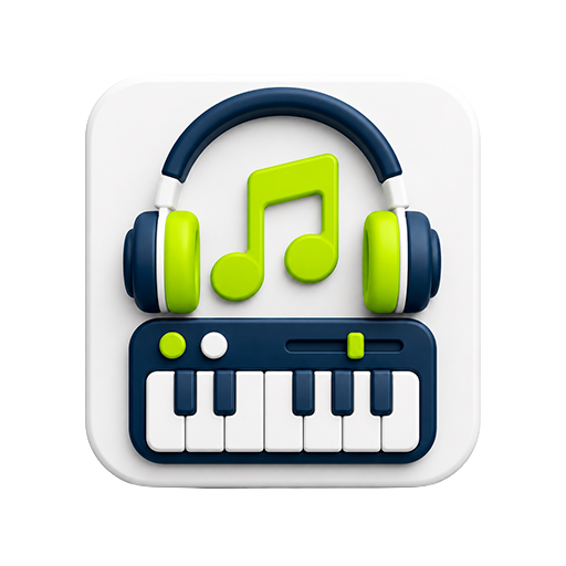 3D thumbnail for Music service with headphones, piano keys and sound elements