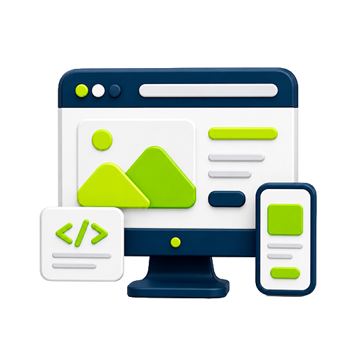 3D thumbnail for Websites service showing responsive web design screens